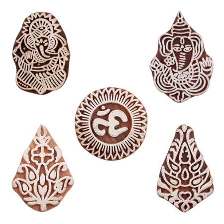 Set of 5 Piece New Mix Wooden Printing Blocks